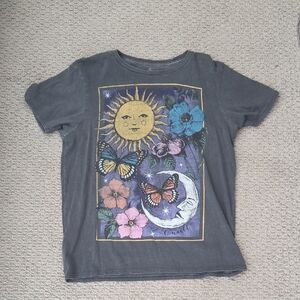 O'Neill Gray and Yellow Short Sleeve Tee with Celestial Design